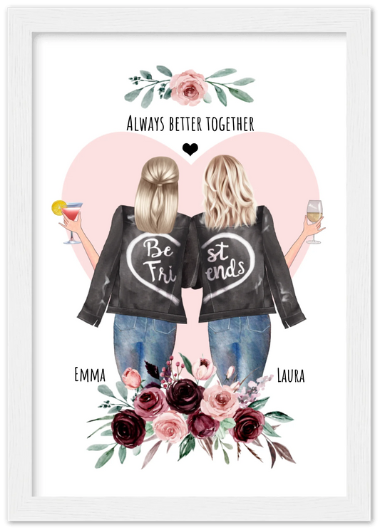2 Beste Freundinnen Poster gerahmt - 2 Beste Freundinnen Bild personalisiertes Geschenk - Geburtstagsgeschenk - Ostergeschenk