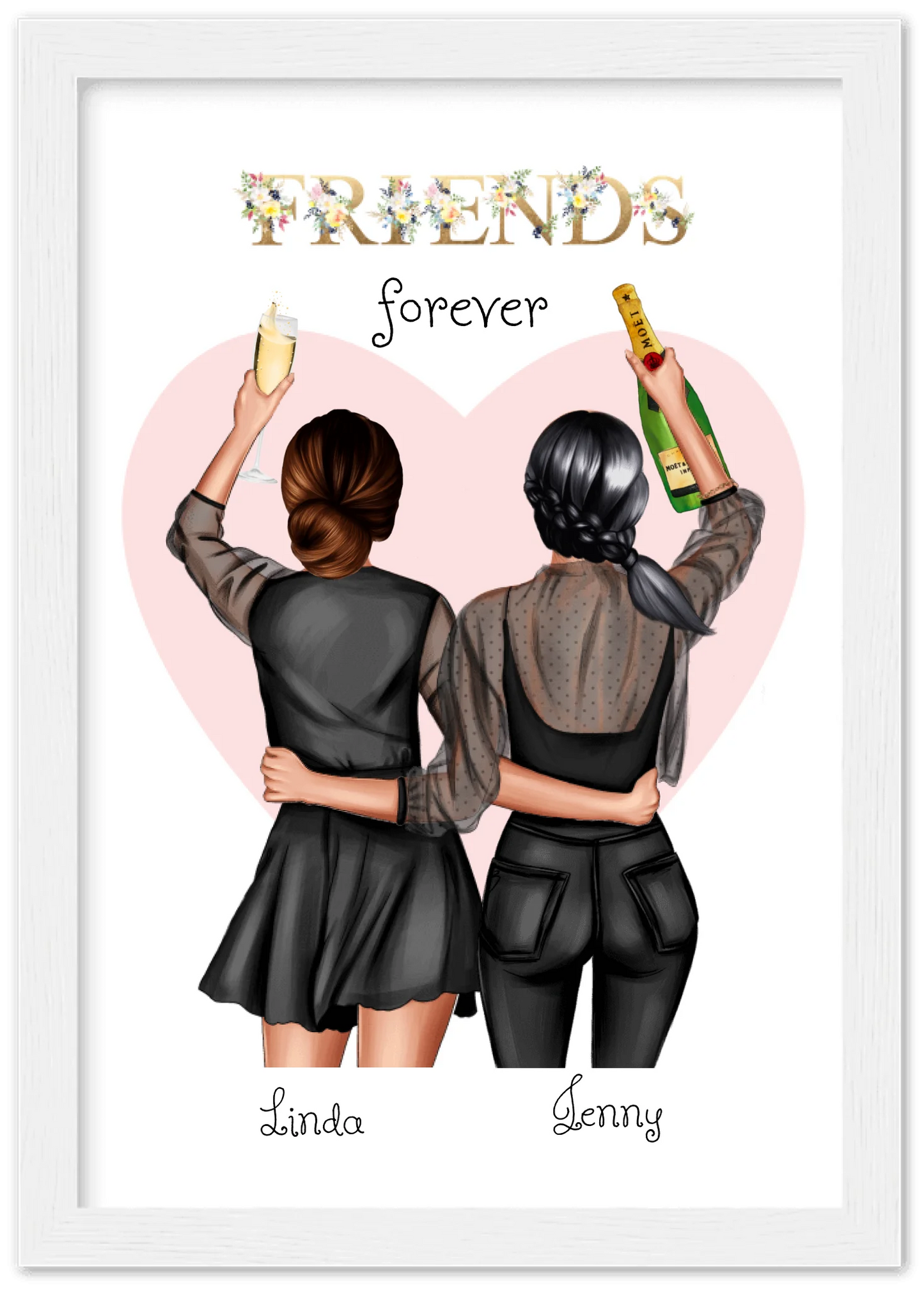 2 Beste Freundinnen Poster gerahmt - 2 Beste Freundinnen Bild personalisiertes Geschenk - Geburtstagsgeschenk - Weihnachtsgeschenk