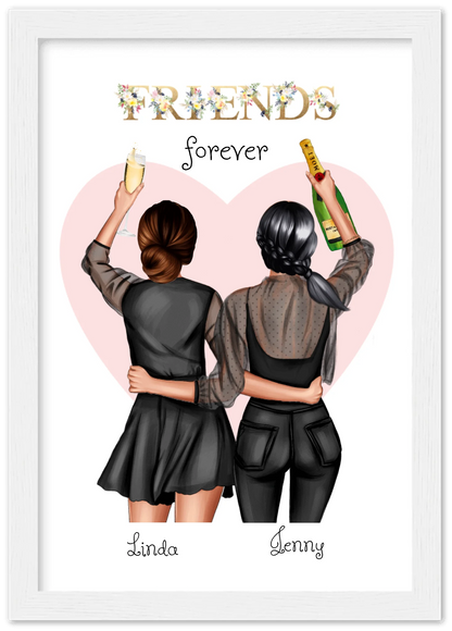 2 Beste Freundinnen Poster gerahmt - 2 Beste Freundinnen Bild personalisiertes Geschenk - Geburtstagsgeschenk - Weihnachtsgeschenk