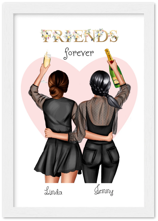 2 Beste Freundinnen Poster gerahmt - 2 Beste Freundinnen Bild personalisiertes Geschenk - Geburtstagsgeschenk - Weihnachtsgeschenk