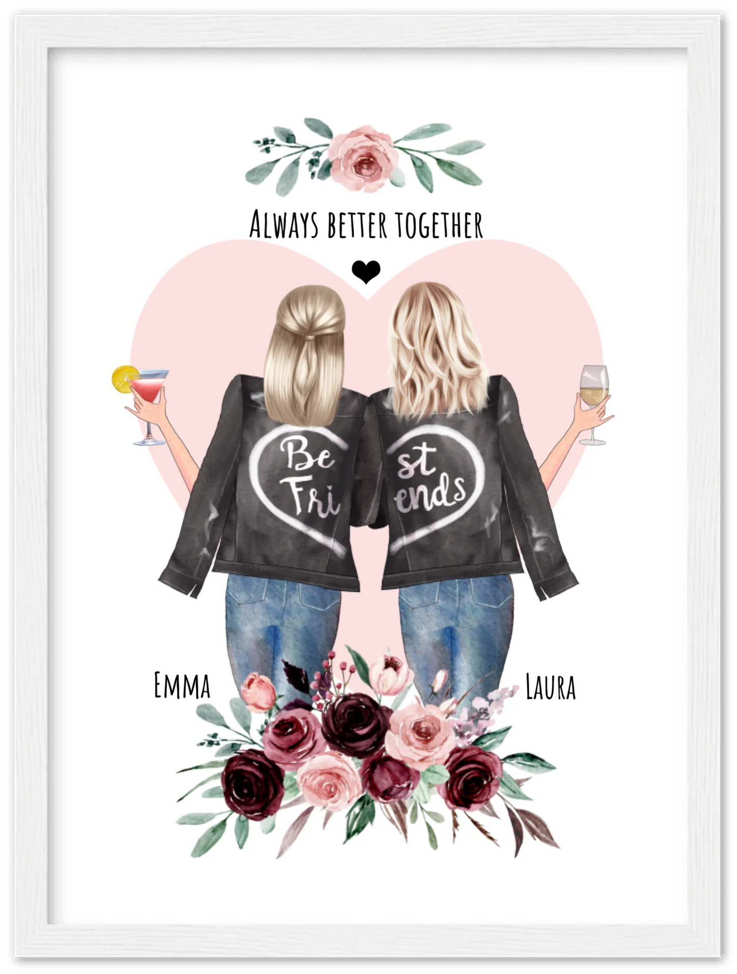 2 Beste Freundinnen Poster gerahmt - 2 Beste Freundinnen Bild personalisiertes Geschenk - Geburtstagsgeschenk - Ostergeschenk