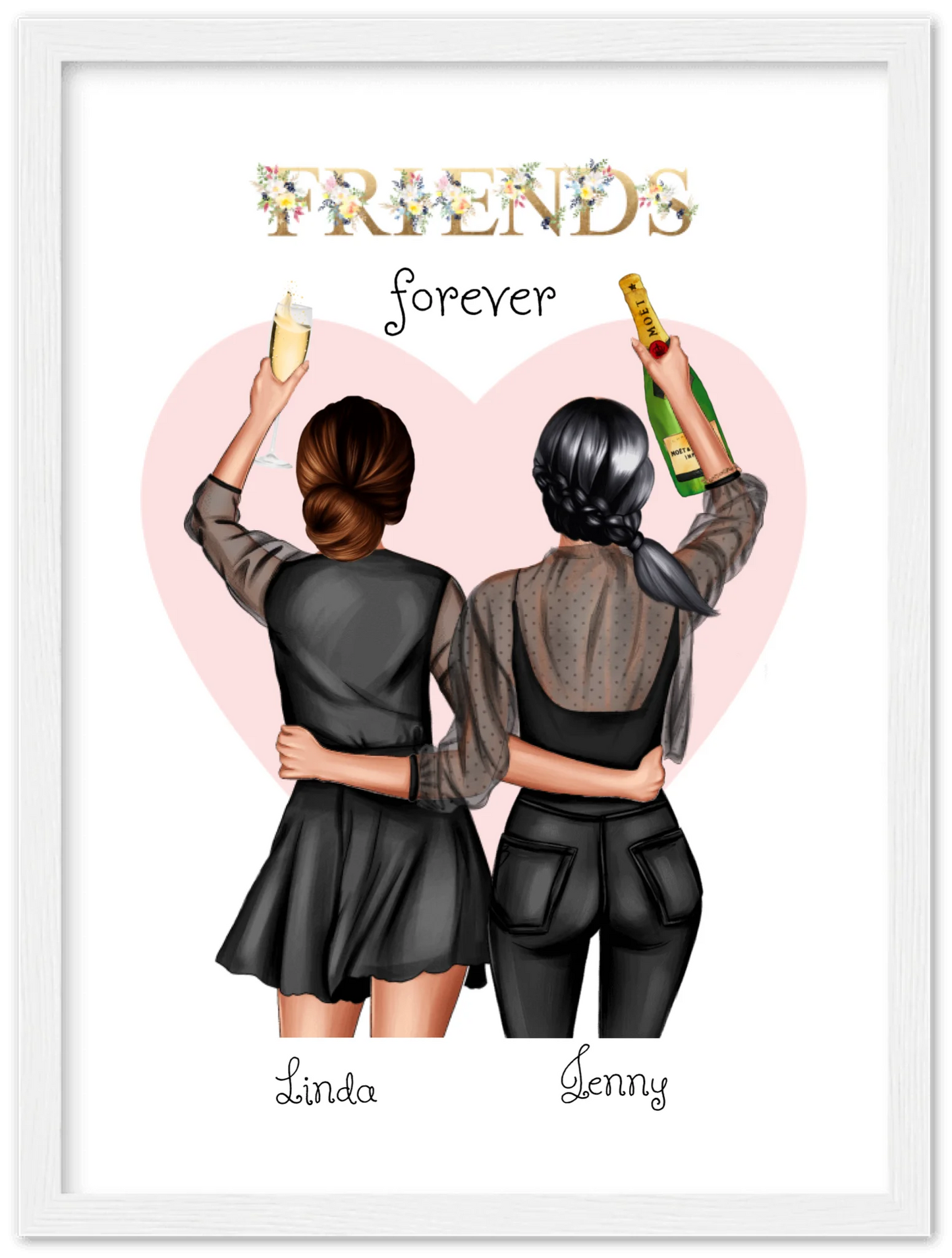 2 Beste Freundinnen Poster gerahmt - 2 Beste Freundinnen Bild personalisiertes Geschenk - Geburtstagsgeschenk - Weihnachtsgeschenk