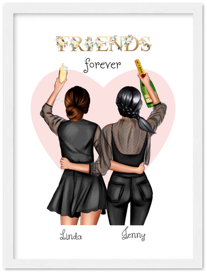 2 Beste Freundinnen Poster gerahmt - 2 Beste Freundinnen Bild personalisiertes Geschenk - Geburtstagsgeschenk - Weihnachtsgeschenk