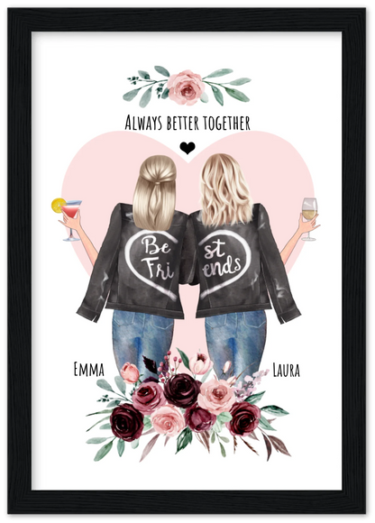 2 Beste Freundinnen Poster gerahmt - 2 Beste Freundinnen Bild personalisiertes Geschenk - Geburtstagsgeschenk - Ostergeschenk