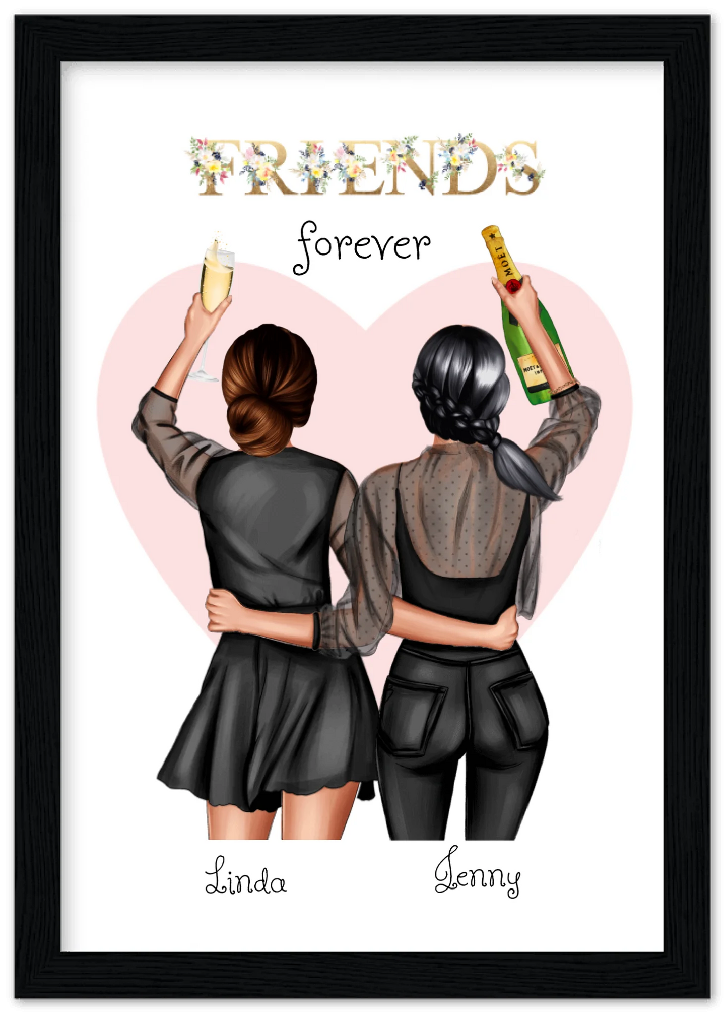 2 Beste Freundinnen Poster gerahmt - 2 Beste Freundinnen Bild personalisiertes Geschenk - Geburtstagsgeschenk - Weihnachtsgeschenk