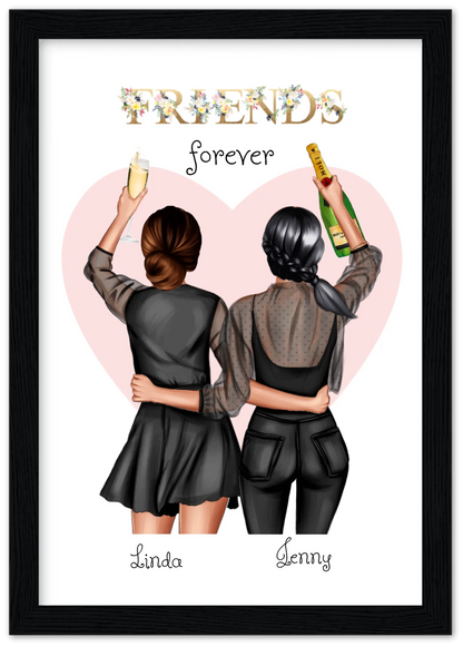 2 Beste Freundinnen Poster gerahmt - 2 Beste Freundinnen Bild personalisiertes Geschenk - Geburtstagsgeschenk - Weihnachtsgeschenk
