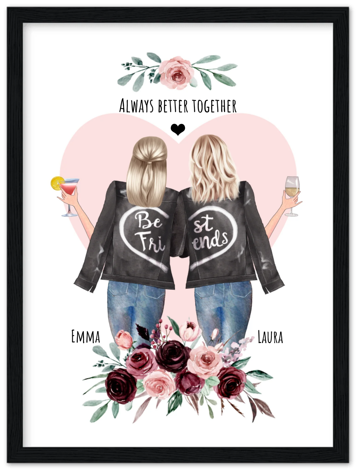 2 Beste Freundinnen Poster gerahmt - 2 Beste Freundinnen Bild personalisiertes Geschenk - Geburtstagsgeschenk - Ostergeschenk