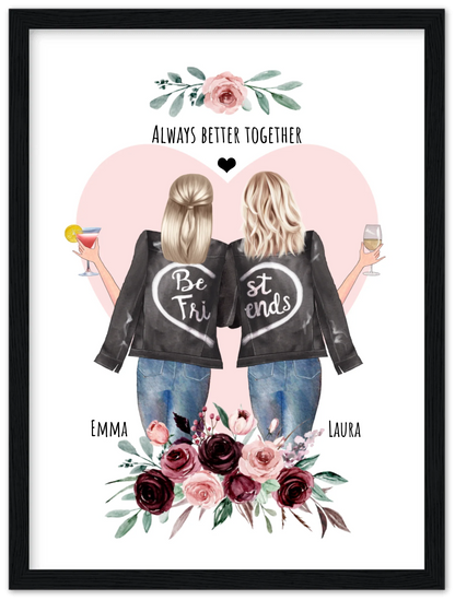 2 Beste Freundinnen Poster gerahmt - 2 Beste Freundinnen Bild personalisiertes Geschenk - Geburtstagsgeschenk - Ostergeschenk
