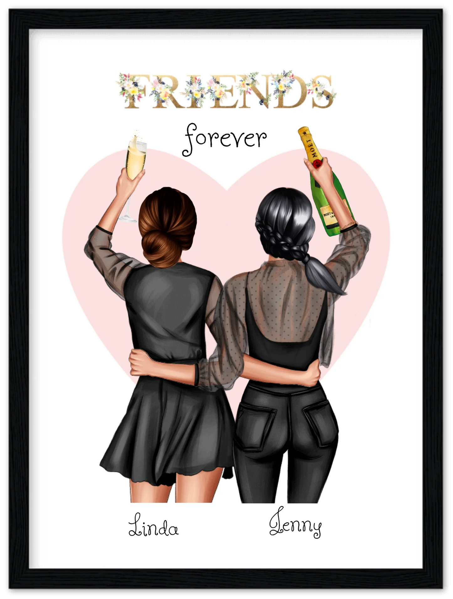 2 Beste Freundinnen Poster gerahmt - 2 Beste Freundinnen Bild personalisiertes Geschenk - Geburtstagsgeschenk - Weihnachtsgeschenk