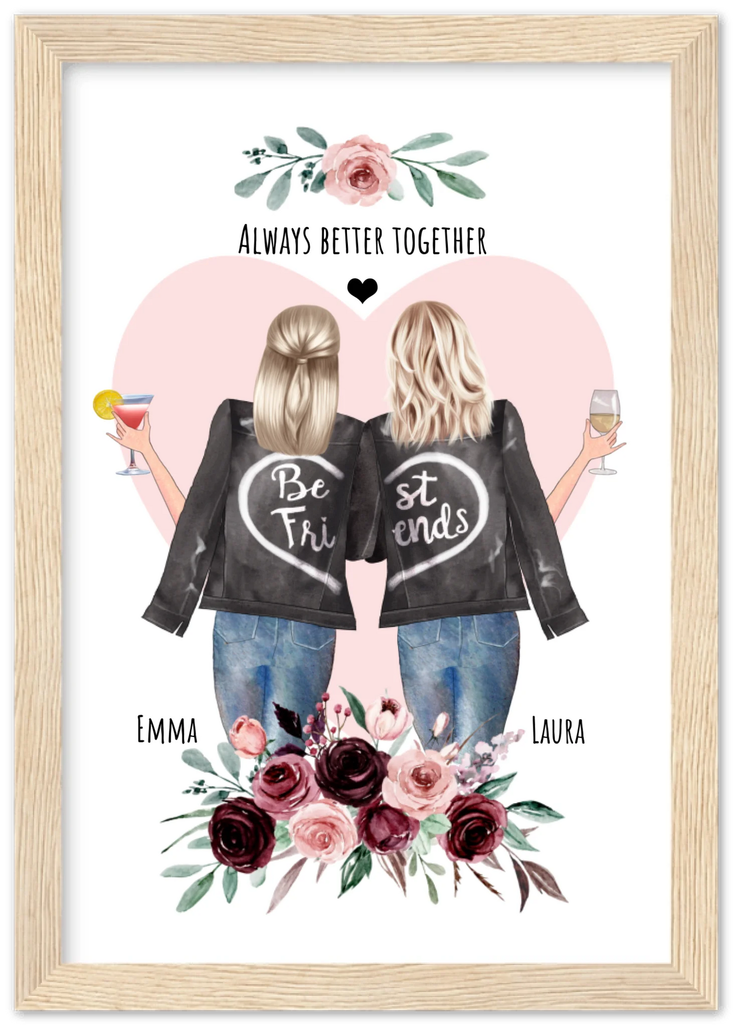 2 Beste Freundinnen Poster gerahmt - 2 Beste Freundinnen Bild personalisiertes Geschenk - Geburtstagsgeschenk - Ostergeschenk