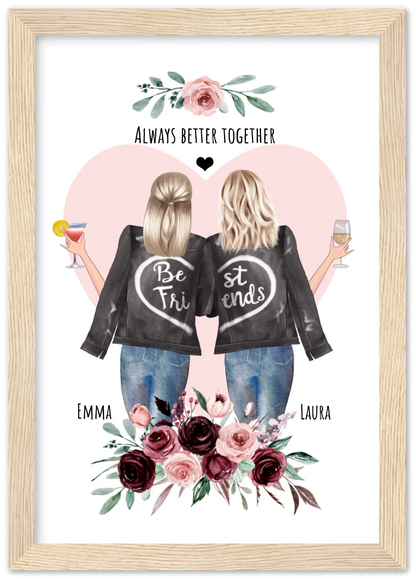 2 Beste Freundinnen Poster gerahmt - 2 Beste Freundinnen Bild personalisiertes Geschenk - Geburtstagsgeschenk - Ostergeschenk