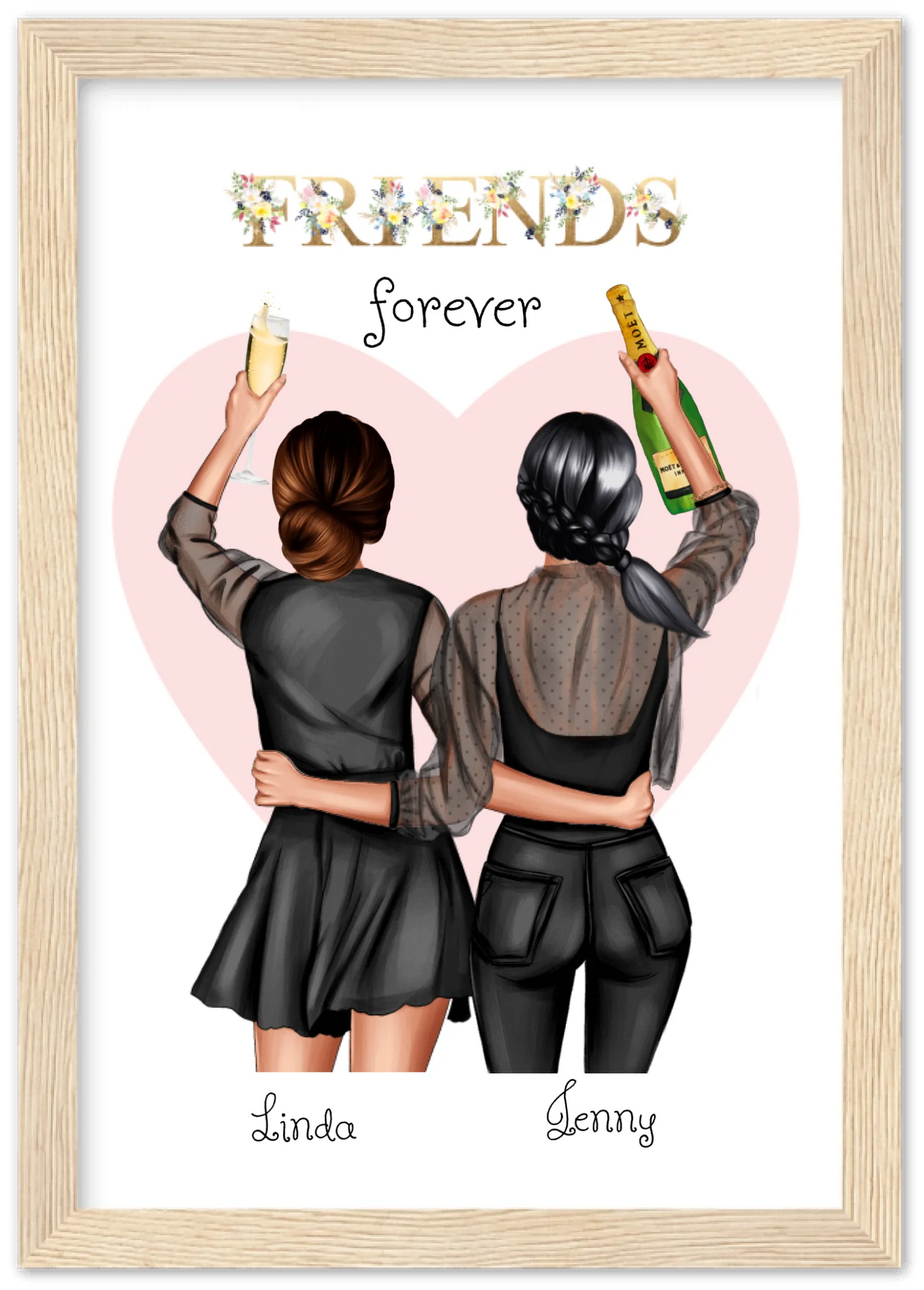 2 Beste Freundinnen Poster gerahmt - 2 Beste Freundinnen Bild personalisiertes Geschenk - Geburtstagsgeschenk - Weihnachtsgeschenk