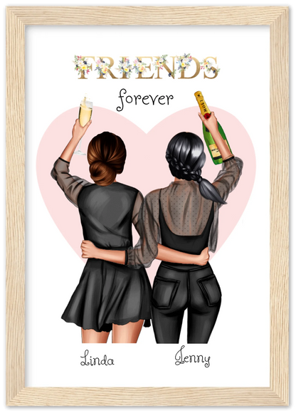 2 Beste Freundinnen Poster gerahmt - 2 Beste Freundinnen Bild personalisiertes Geschenk - Geburtstagsgeschenk - Weihnachtsgeschenk