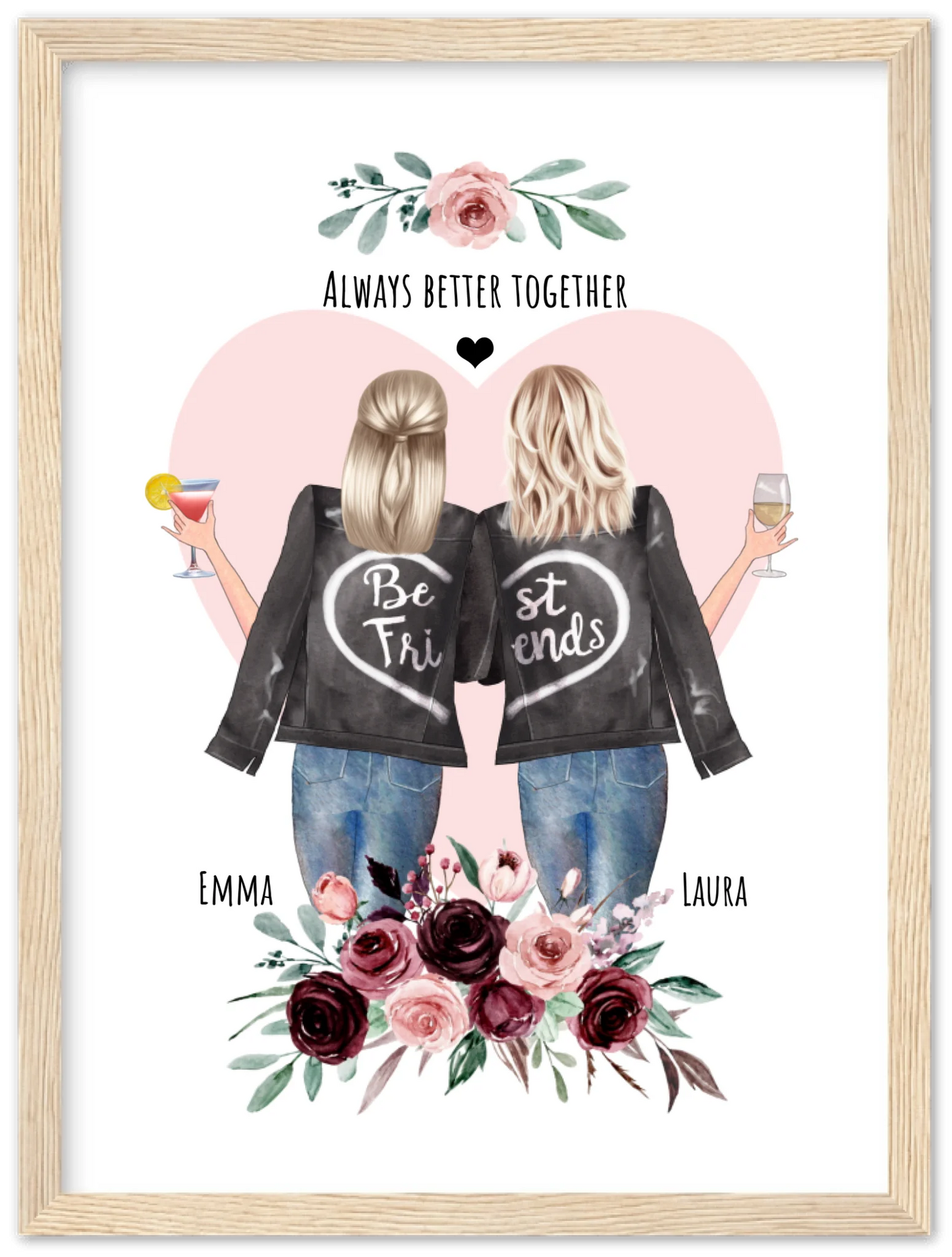 2 Beste Freundinnen Poster gerahmt - 2 Beste Freundinnen Bild personalisiertes Geschenk - Geburtstagsgeschenk - Ostergeschenk