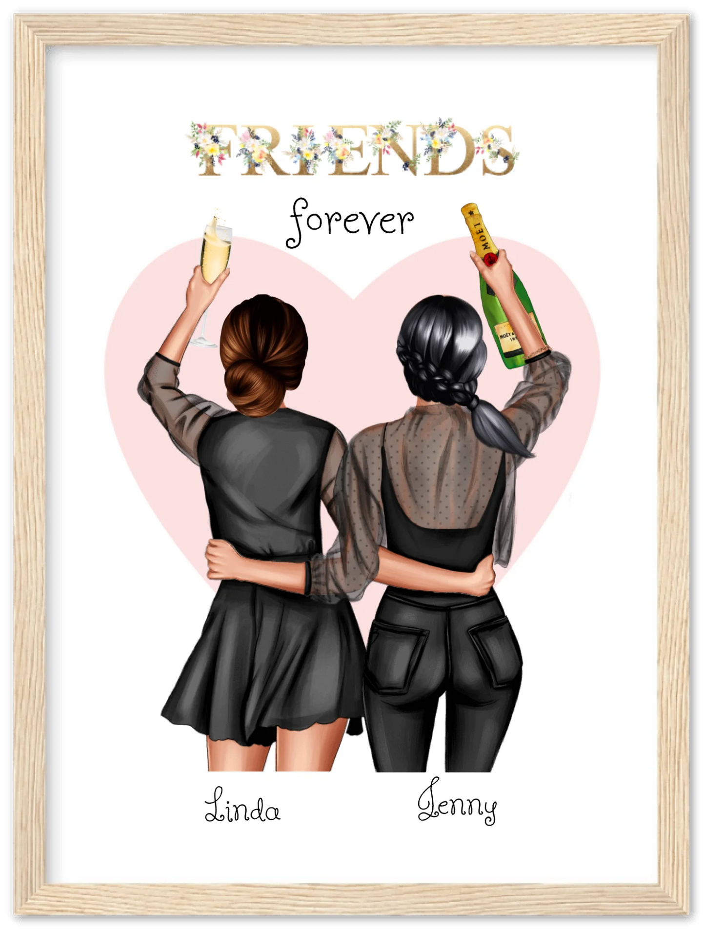 2 Beste Freundinnen Poster gerahmt - 2 Beste Freundinnen Bild personalisiertes Geschenk - Geburtstagsgeschenk - Weihnachtsgeschenk