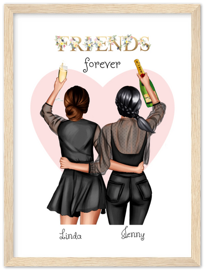 2 Beste Freundinnen Poster gerahmt - 2 Beste Freundinnen Bild personalisiertes Geschenk - Geburtstagsgeschenk - Weihnachtsgeschenk