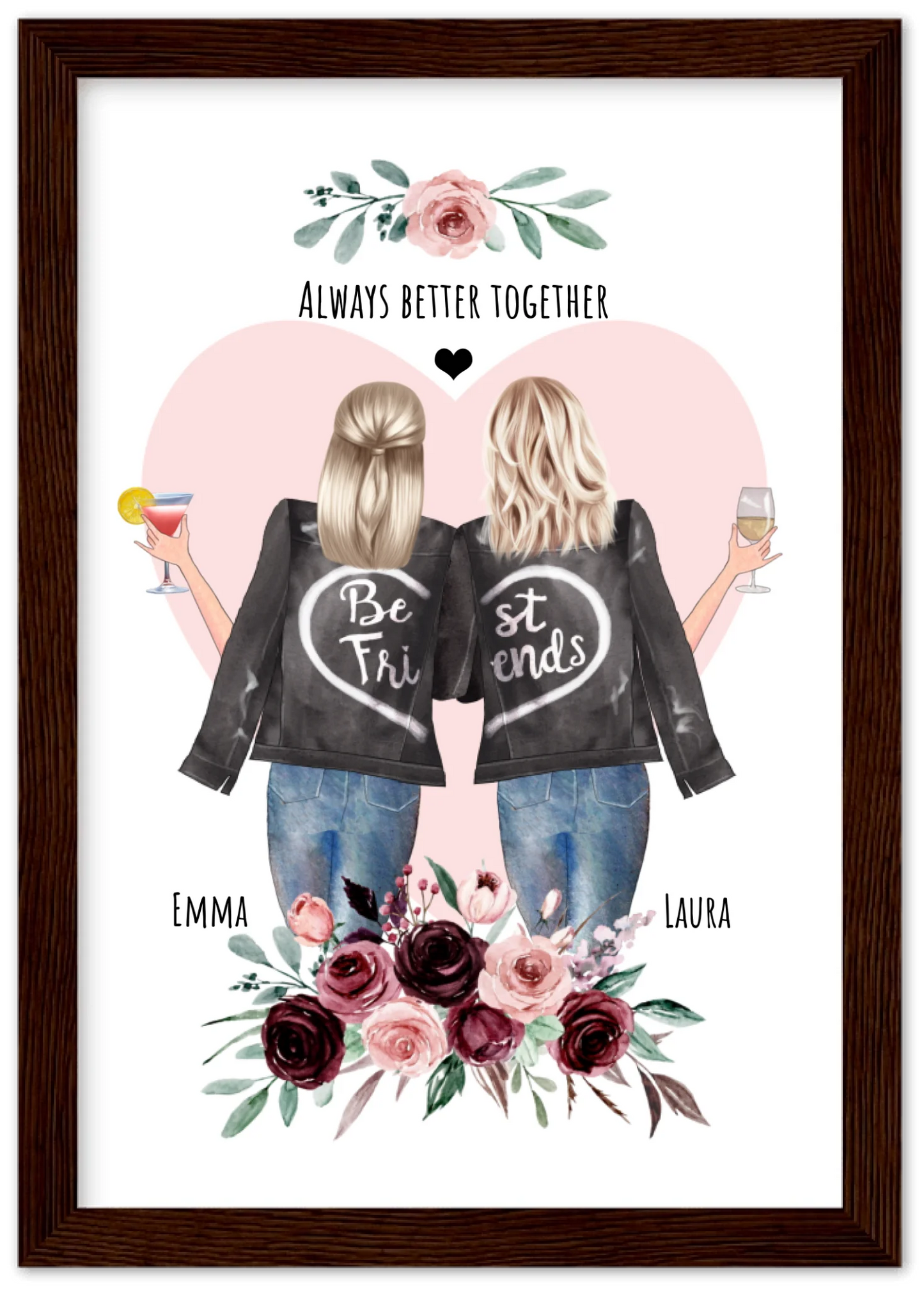2 Beste Freundinnen Poster gerahmt - 2 Beste Freundinnen Bild personalisiertes Geschenk - Geburtstagsgeschenk - Ostergeschenk
