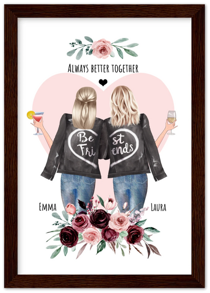 2 Beste Freundinnen Poster gerahmt - 2 Beste Freundinnen Bild personalisiertes Geschenk - Geburtstagsgeschenk - Ostergeschenk