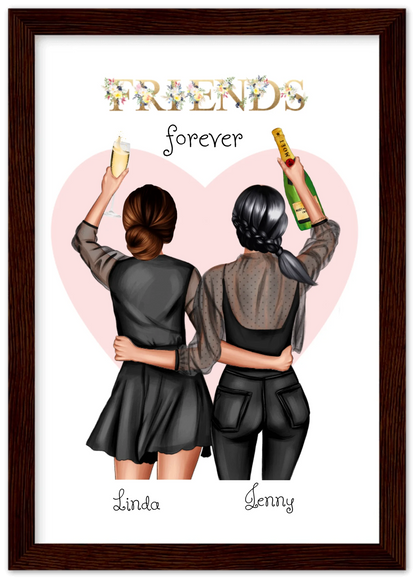 2 Beste Freundinnen Poster gerahmt - 2 Beste Freundinnen Bild personalisiertes Geschenk - Geburtstagsgeschenk - Weihnachtsgeschenk