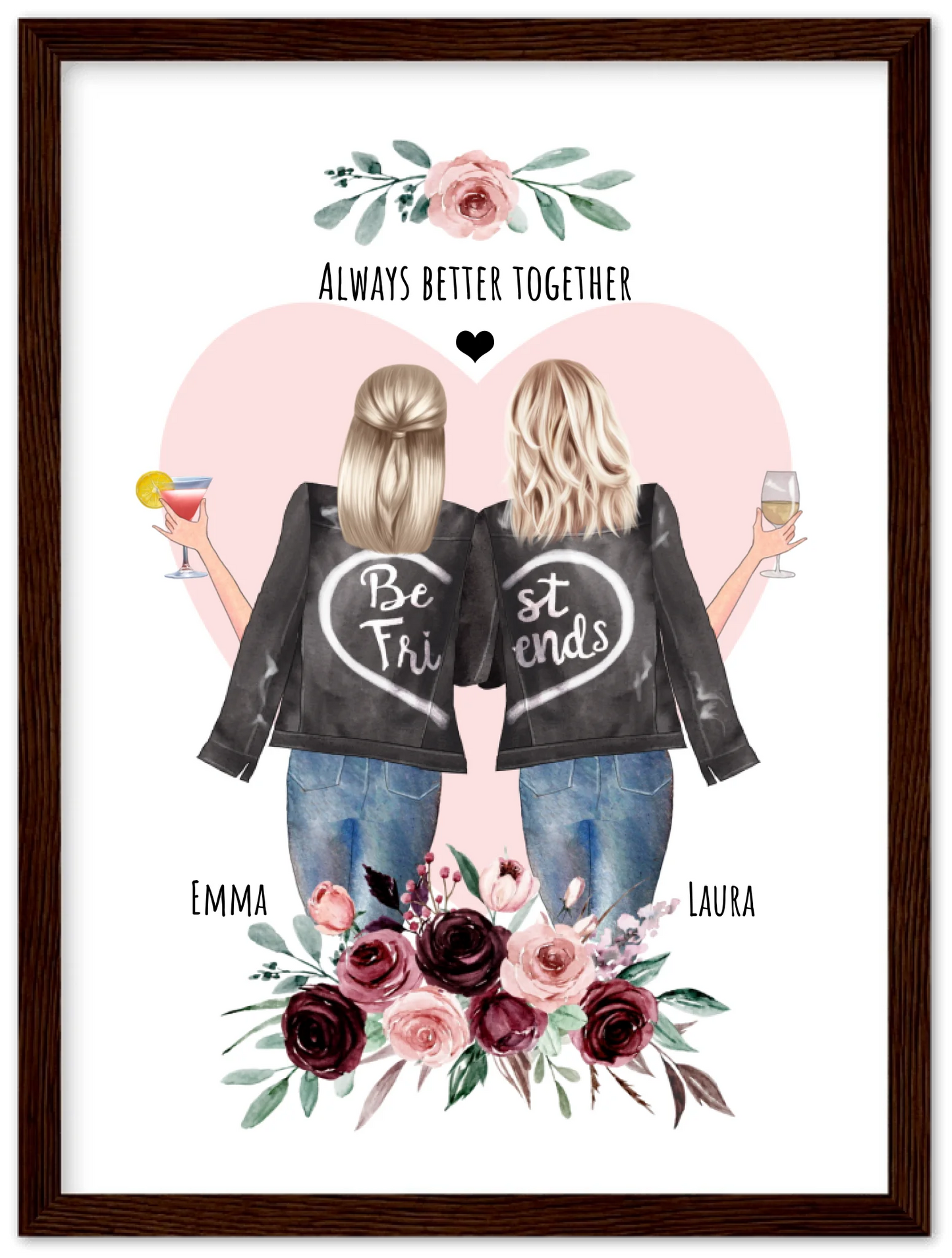 2 Beste Freundinnen Poster gerahmt - 2 Beste Freundinnen Bild personalisiertes Geschenk - Geburtstagsgeschenk - Ostergeschenk
