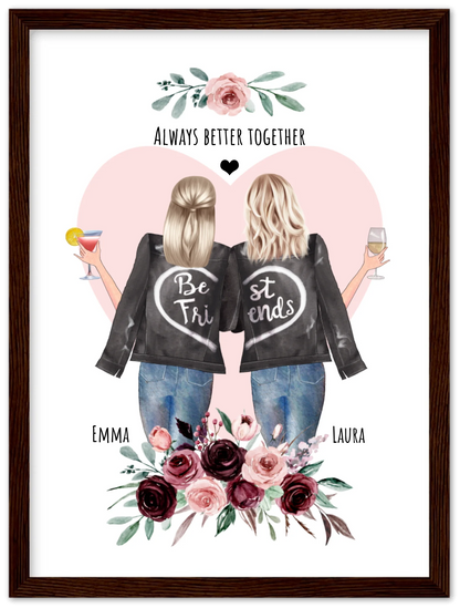 2 Beste Freundinnen Poster gerahmt - 2 Beste Freundinnen Bild personalisiertes Geschenk - Geburtstagsgeschenk - Ostergeschenk