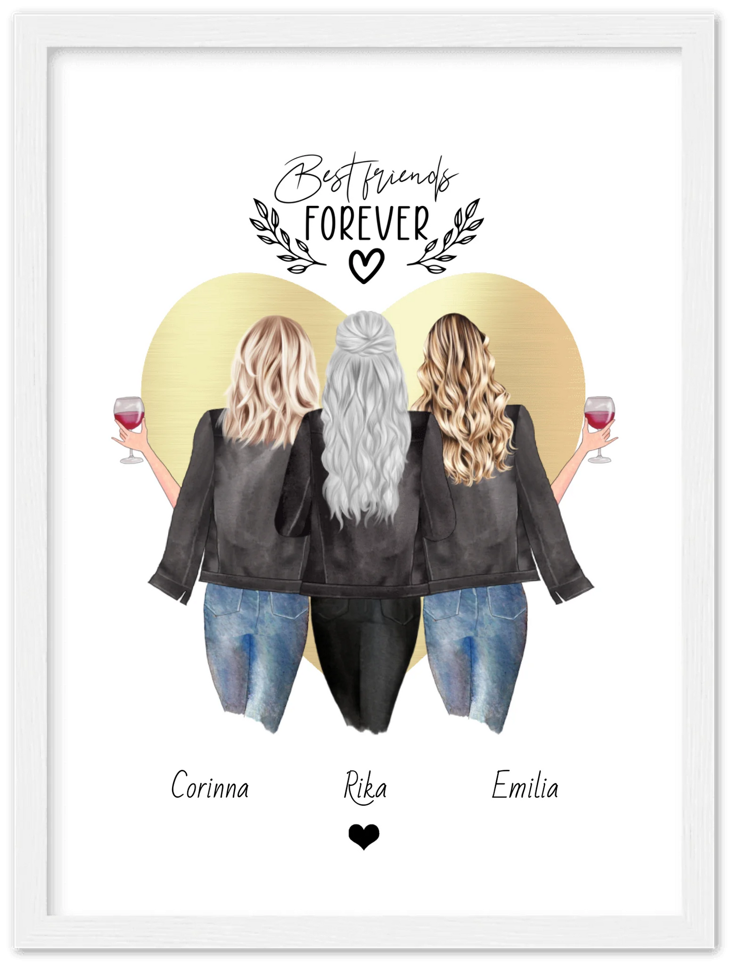 3 Beste Freundinnen Poster gerahmt - True Friends - Personalisiertes Geschenk Freundin Bild - Geburtstagsgeschenk Schwester
