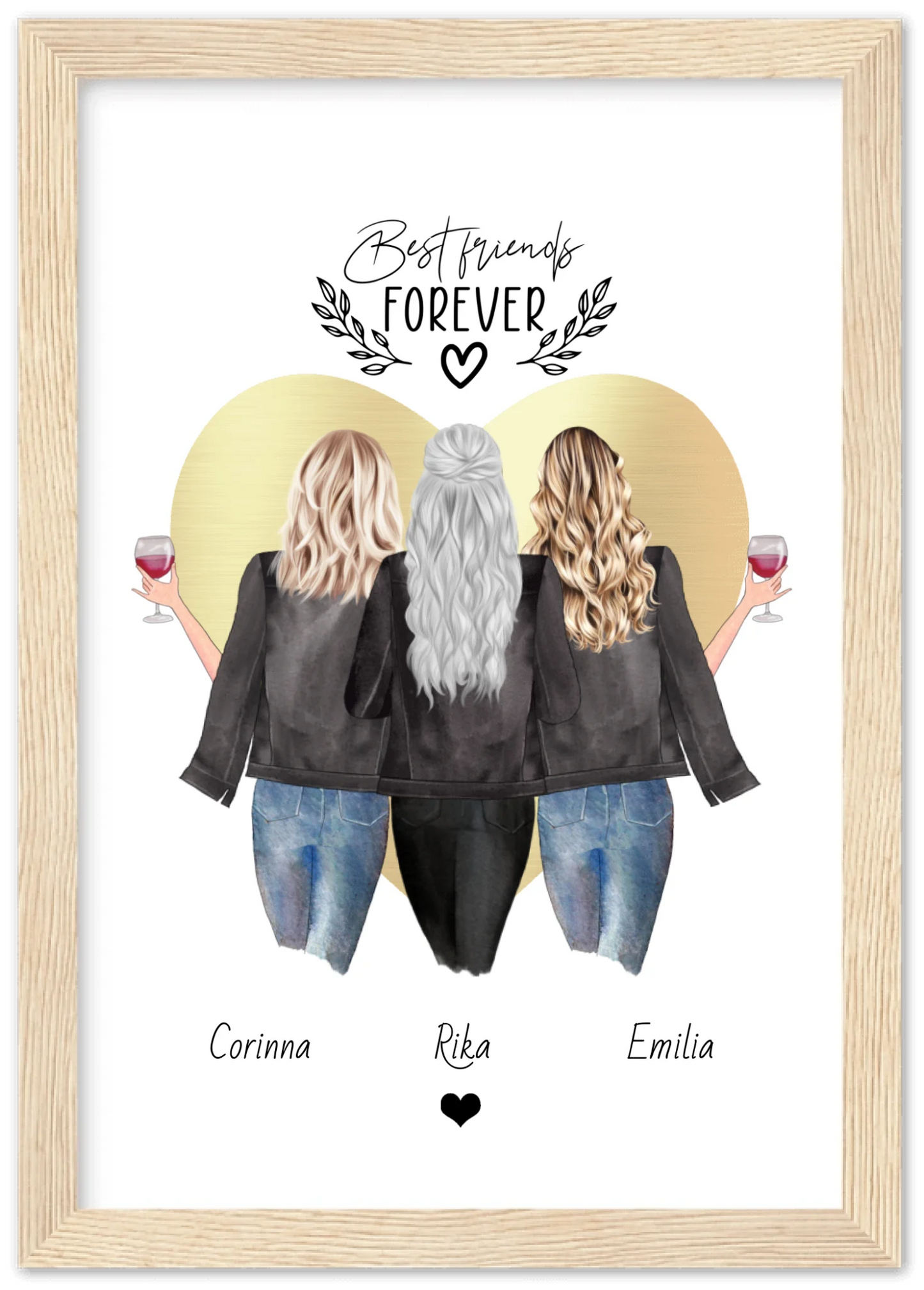 3 Beste Freundinnen Poster gerahmt - True Friends - Personalisiertes Geschenk Freundin Bild - Geburtstagsgeschenk Schwester