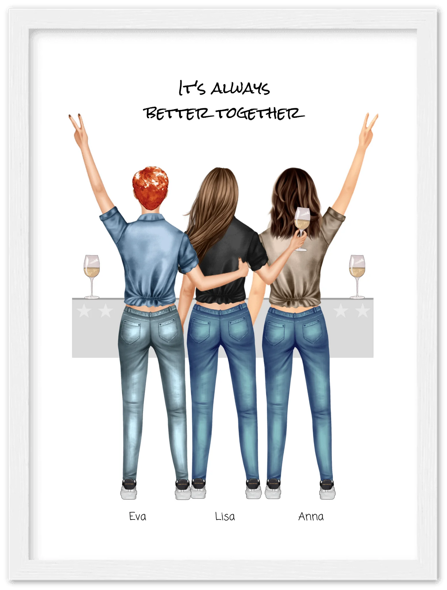 3 Beste Freundinnen Poster gerahmt - True Friends - Beste Freundin Bild personalisiertes Geburtstagsgeschenk - Ostergeschenk - Geschenk Schwester