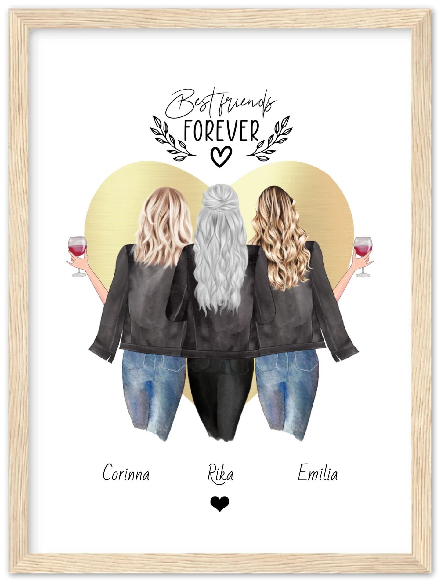 3 Beste Freundinnen Poster gerahmt - True Friends - Personalisiertes Geschenk Freundin Bild - Geburtstagsgeschenk Schwester