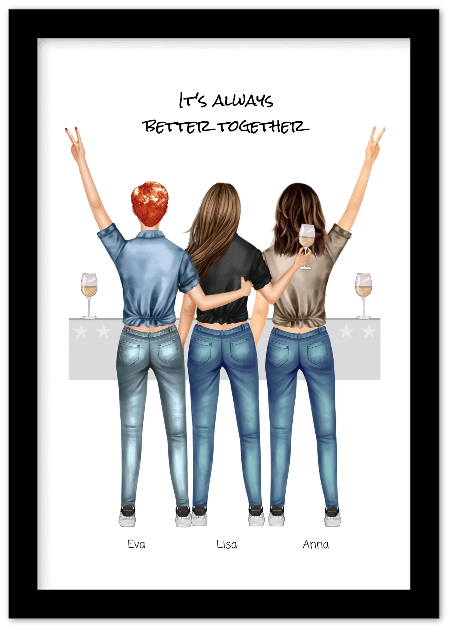 3 Beste Freundinnen Poster gerahmt - True Friends - Beste Freundin Bild personalisiertes Geburtstagsgeschenk - Ostergeschenk - Geschenk Schwester