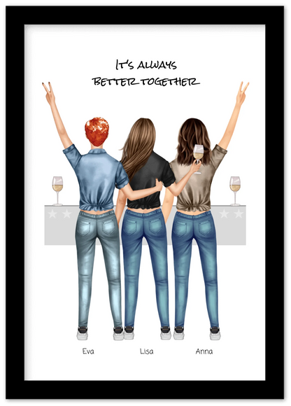 3 Beste Freundinnen Poster gerahmt - True Friends - Beste Freundin Bild personalisiertes Geburtstagsgeschenk - Ostergeschenk - Geschenk Schwester