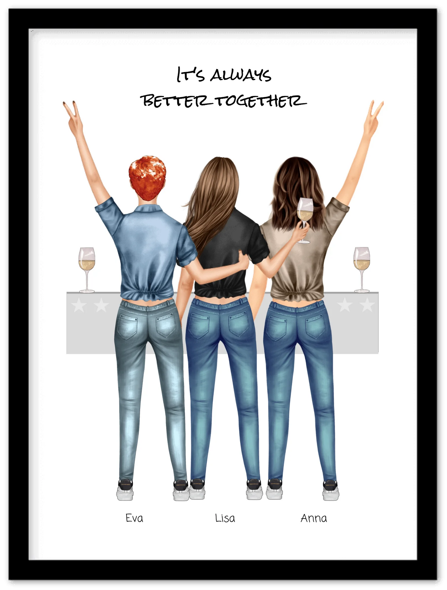 3 Beste Freundinnen Poster gerahmt - True Friends - Beste Freundin Bild personalisiertes Geburtstagsgeschenk - Ostergeschenk - Geschenk Schwester