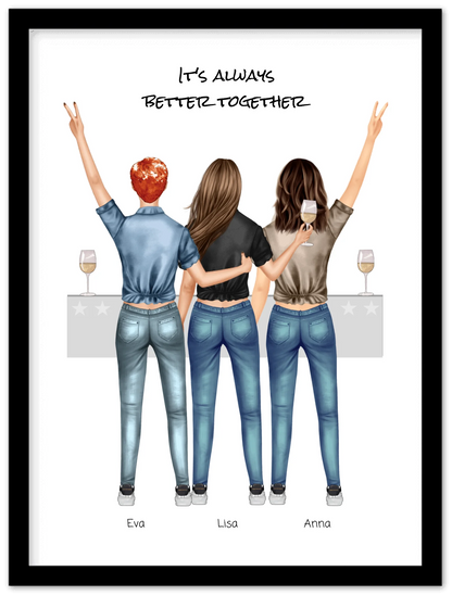 3 Beste Freundinnen Poster gerahmt - True Friends - Beste Freundin Bild personalisiertes Geburtstagsgeschenk - Ostergeschenk - Geschenk Schwester