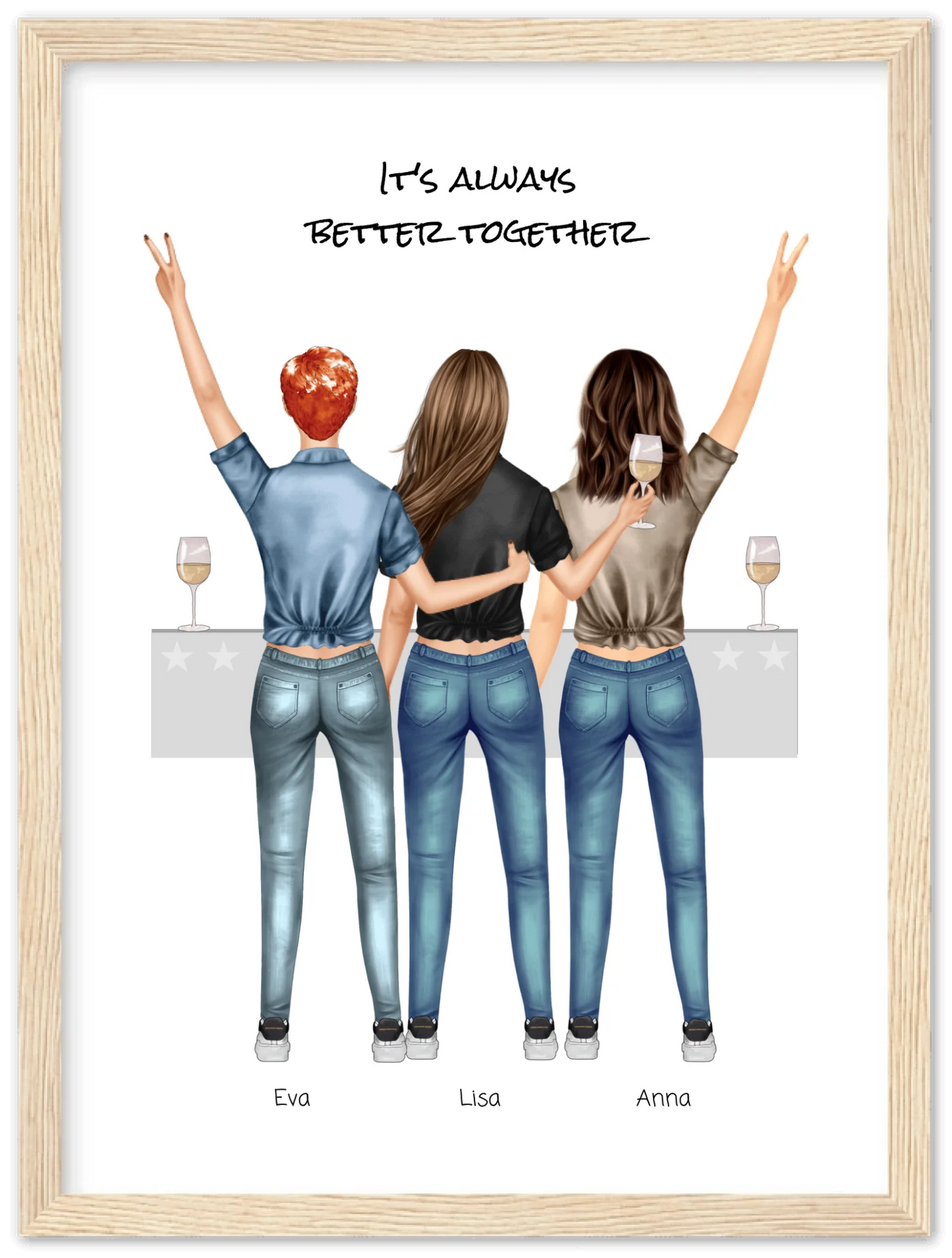3 Beste Freundinnen Poster gerahmt - True Friends - Beste Freundin Bild personalisiertes Geburtstagsgeschenk - Ostergeschenk - Geschenk Schwester