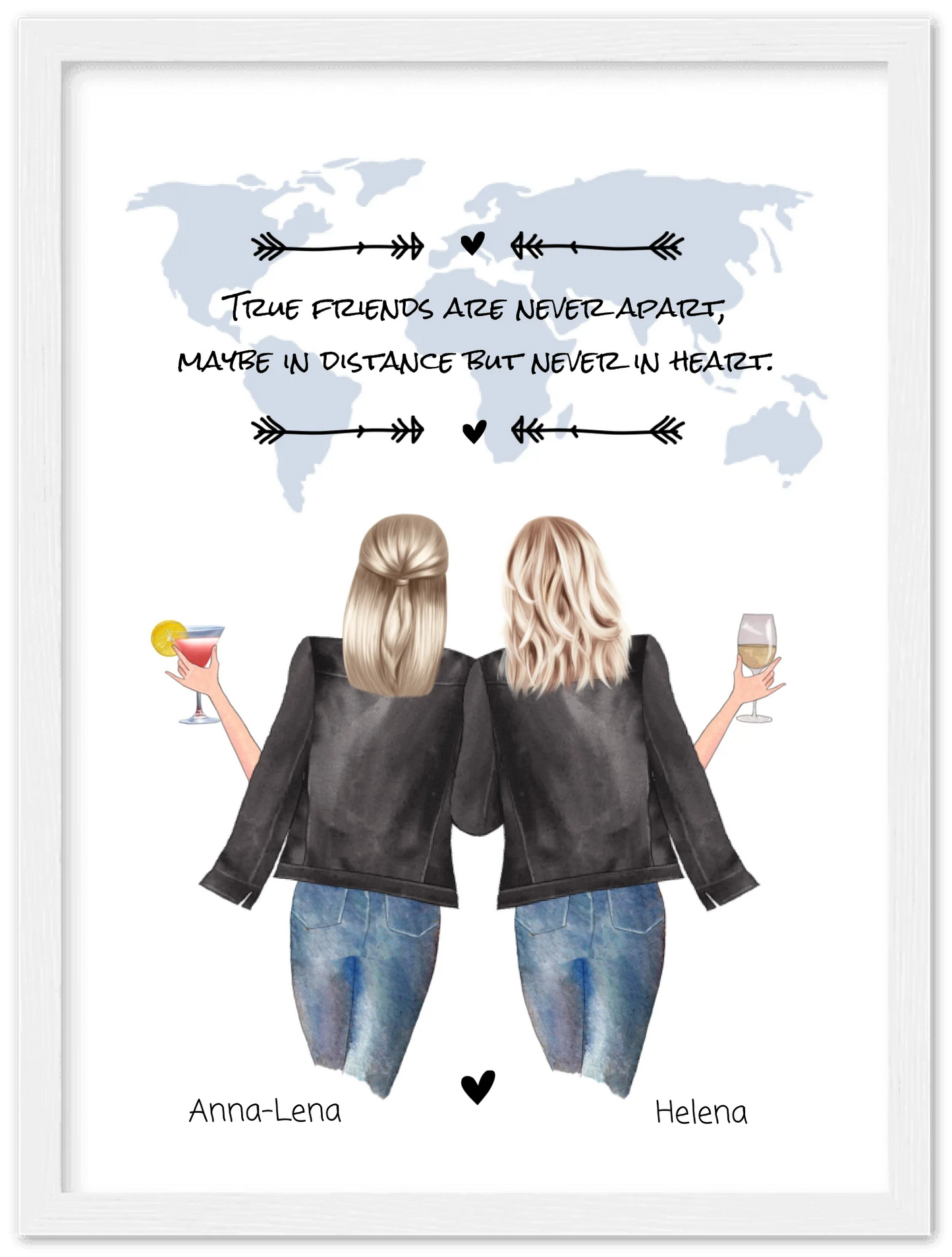2 Beste Freundinnen personalisiertes Poster Geschenk True Friends are never apart ... Geburtstagsgeschenk