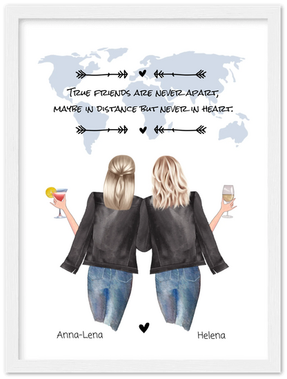 2 Beste Freundinnen personalisiertes Poster Geschenk True Friends are never apart ... Geburtstagsgeschenk