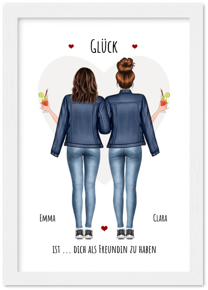 Glück dich als Freundin zu haben - 2 Beste Freundinnen Bild gerahmt -  Personalisiertes Geschenk für Schwester Geburtstagsgeschenk - Weihnachtsgeschenk