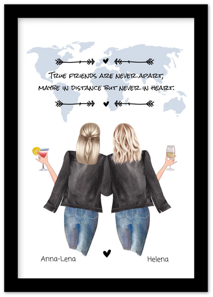 2 Beste Freundinnen personalisiertes Poster Geschenk True Friends are never apart ... Geburtstagsgeschenk