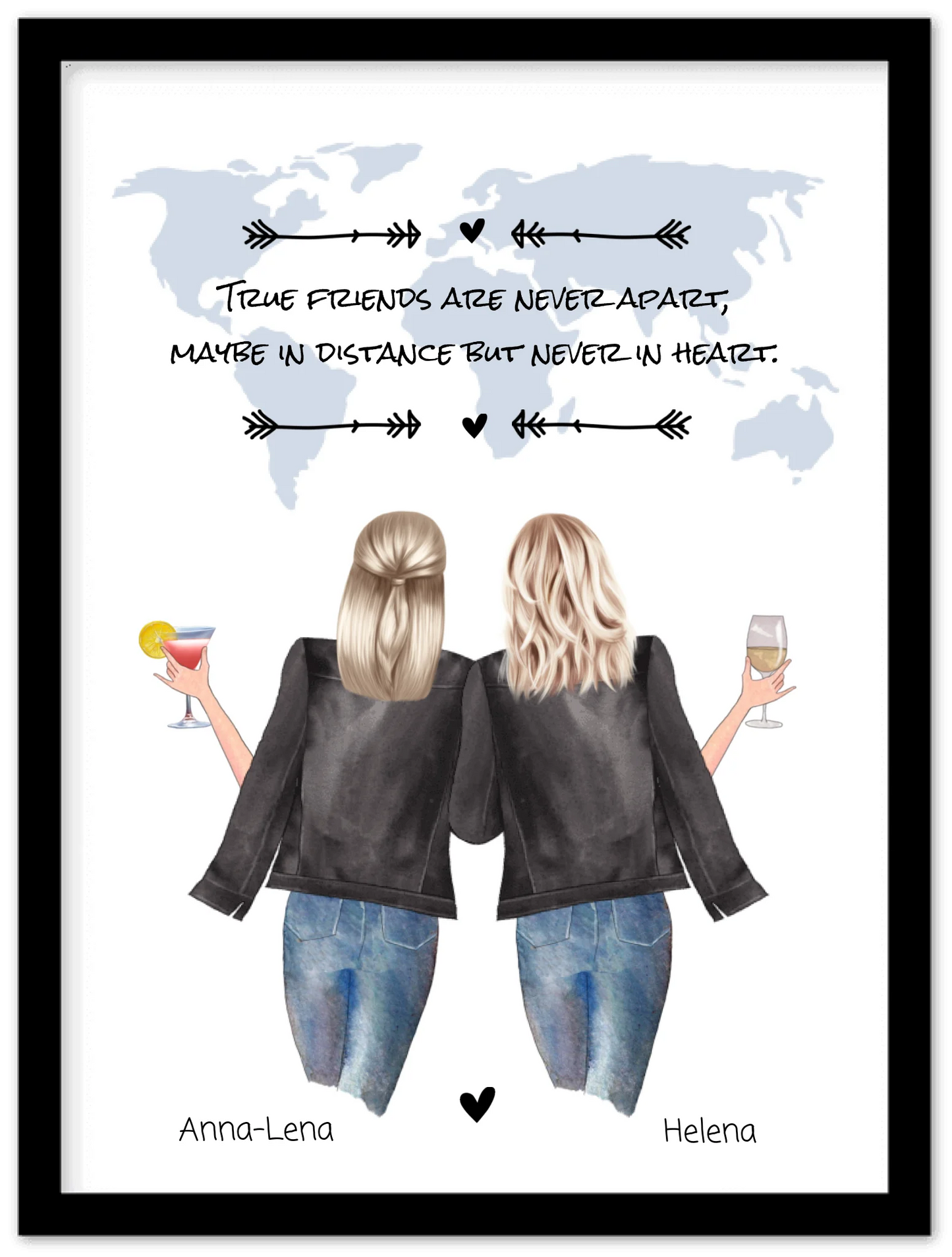 2 Beste Freundinnen personalisiertes Poster Geschenk True Friends are never apart ... Geburtstagsgeschenk
