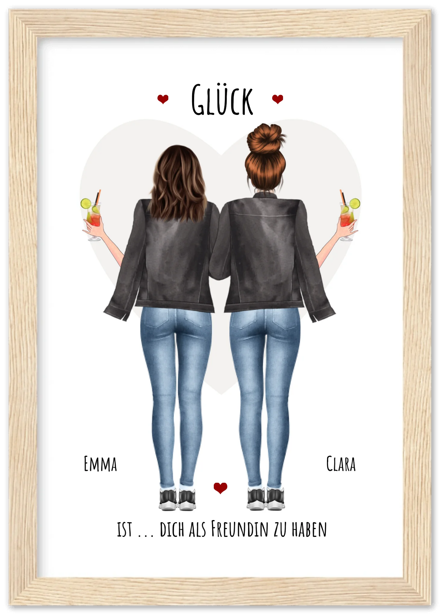 Glück dich als Freundin zu haben - 2 Beste Freundinnen Bild gerahmt -  Personalisiertes Geschenk für Schwester Geburtstagsgeschenk - Weihnachtsgeschenk