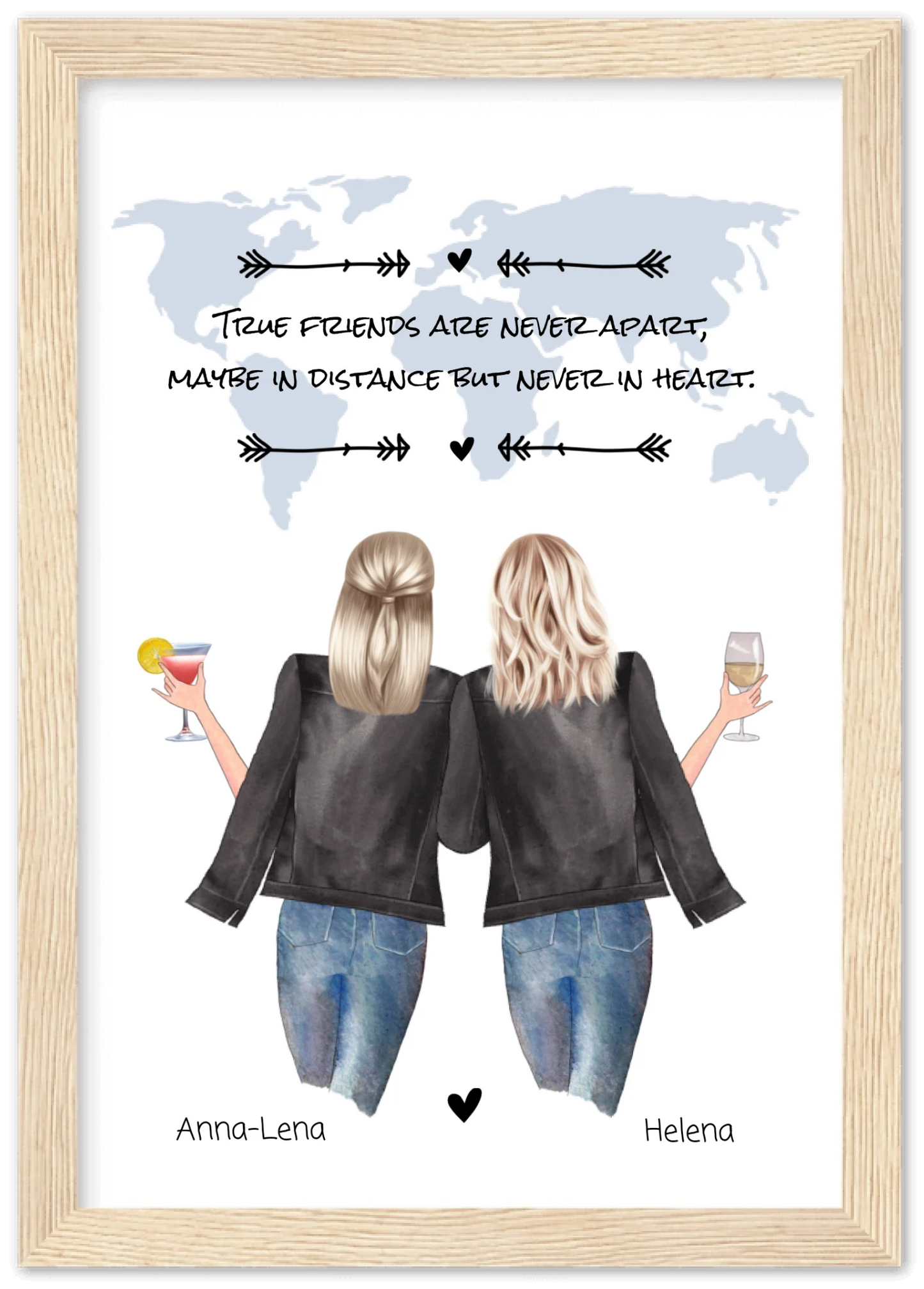 2 Beste Freundinnen personalisiertes Poster Geschenk True Friends are never apart ... Geburtstagsgeschenk