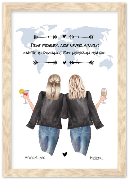 2 Beste Freundinnen personalisiertes Poster Geschenk True Friends are never apart ... Geburtstagsgeschenk