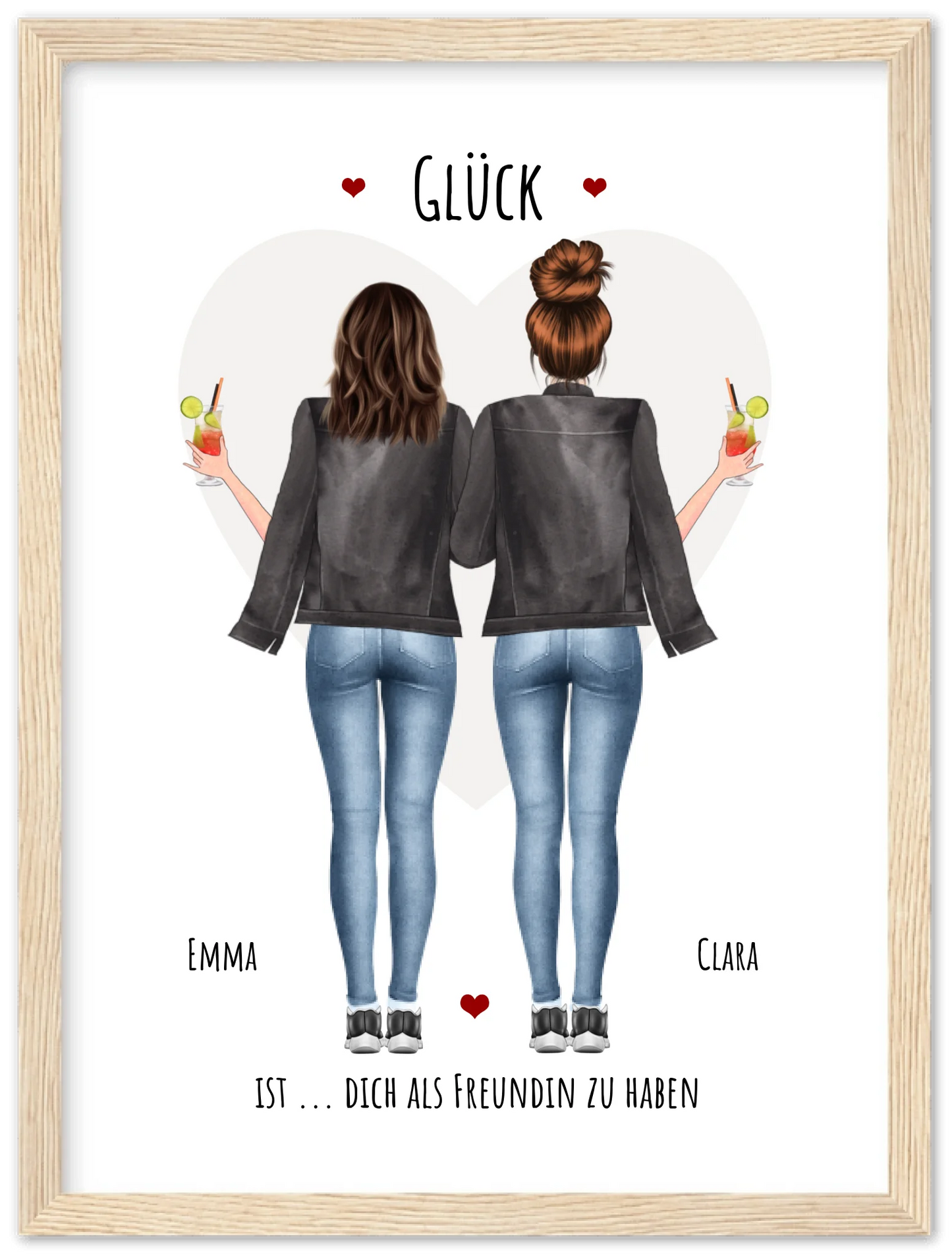 Glück dich als Freundin zu haben - 2 Beste Freundinnen Bild gerahmt -  Personalisiertes Geschenk für Schwester Geburtstagsgeschenk - Weihnachtsgeschenk