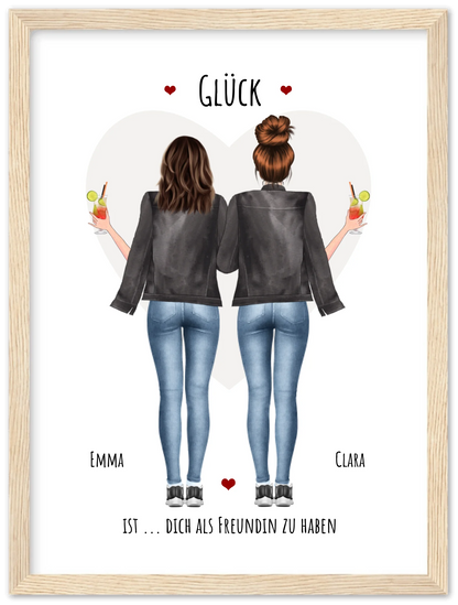 Glück dich als Freundin zu haben - 2 Beste Freundinnen Bild gerahmt -  Personalisiertes Geschenk für Schwester Geburtstagsgeschenk - Weihnachtsgeschenk