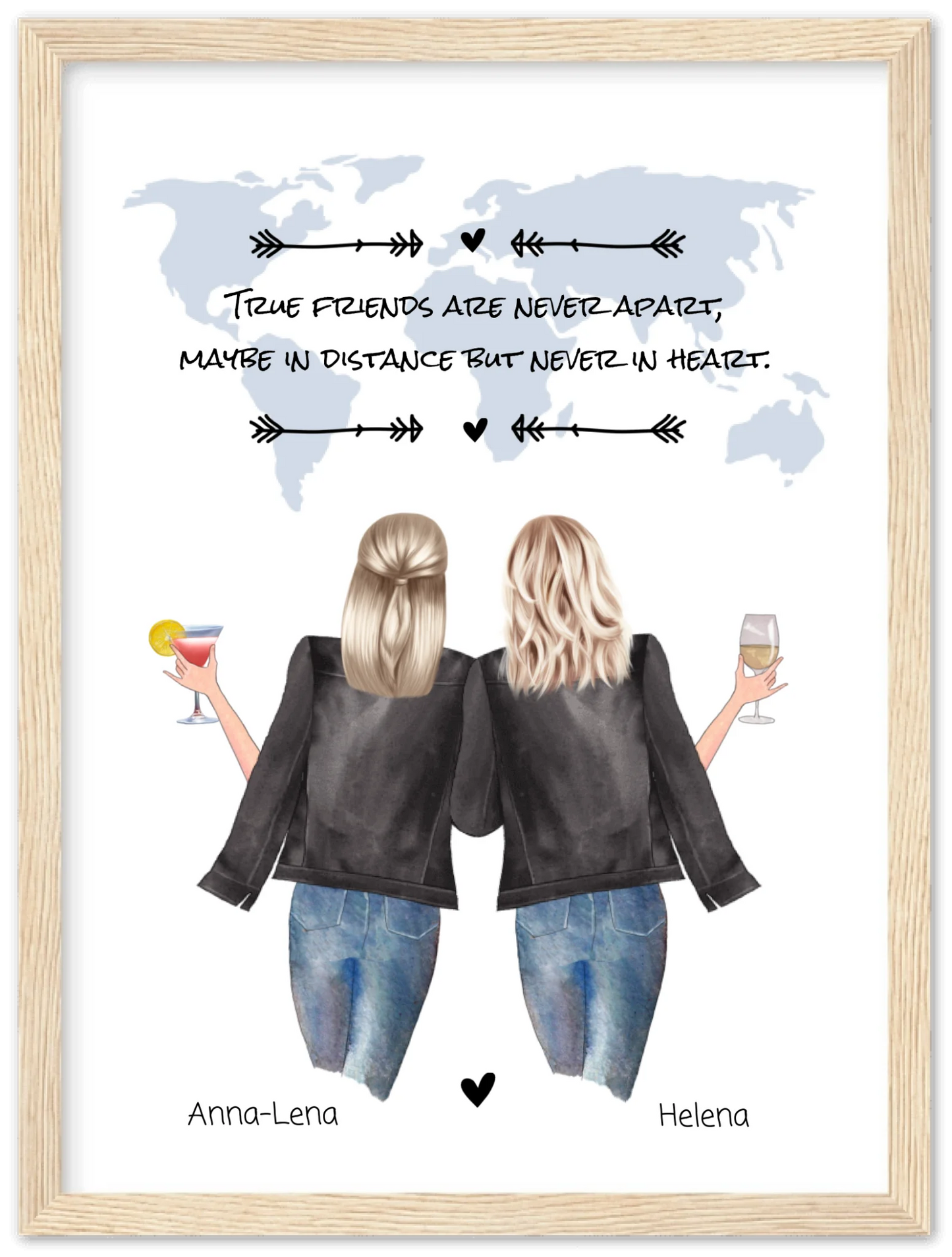 2 Beste Freundinnen personalisiertes Poster Geschenk True Friends are never apart ... Geburtstagsgeschenk