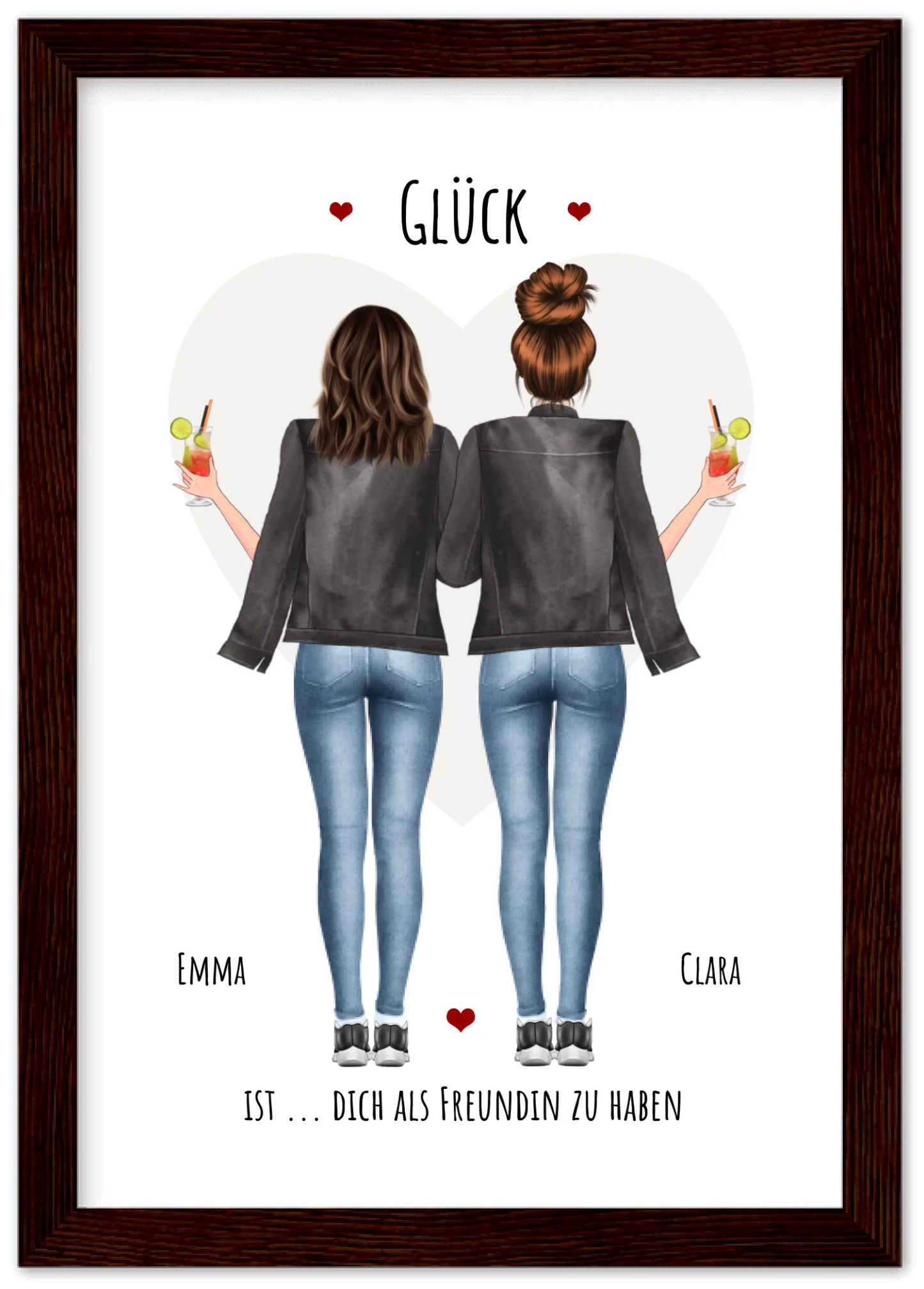 Glück dich als Freundin zu haben - 2 Beste Freundinnen Bild gerahmt -  Personalisiertes Geschenk für Schwester Geburtstagsgeschenk - Weihnachtsgeschenk