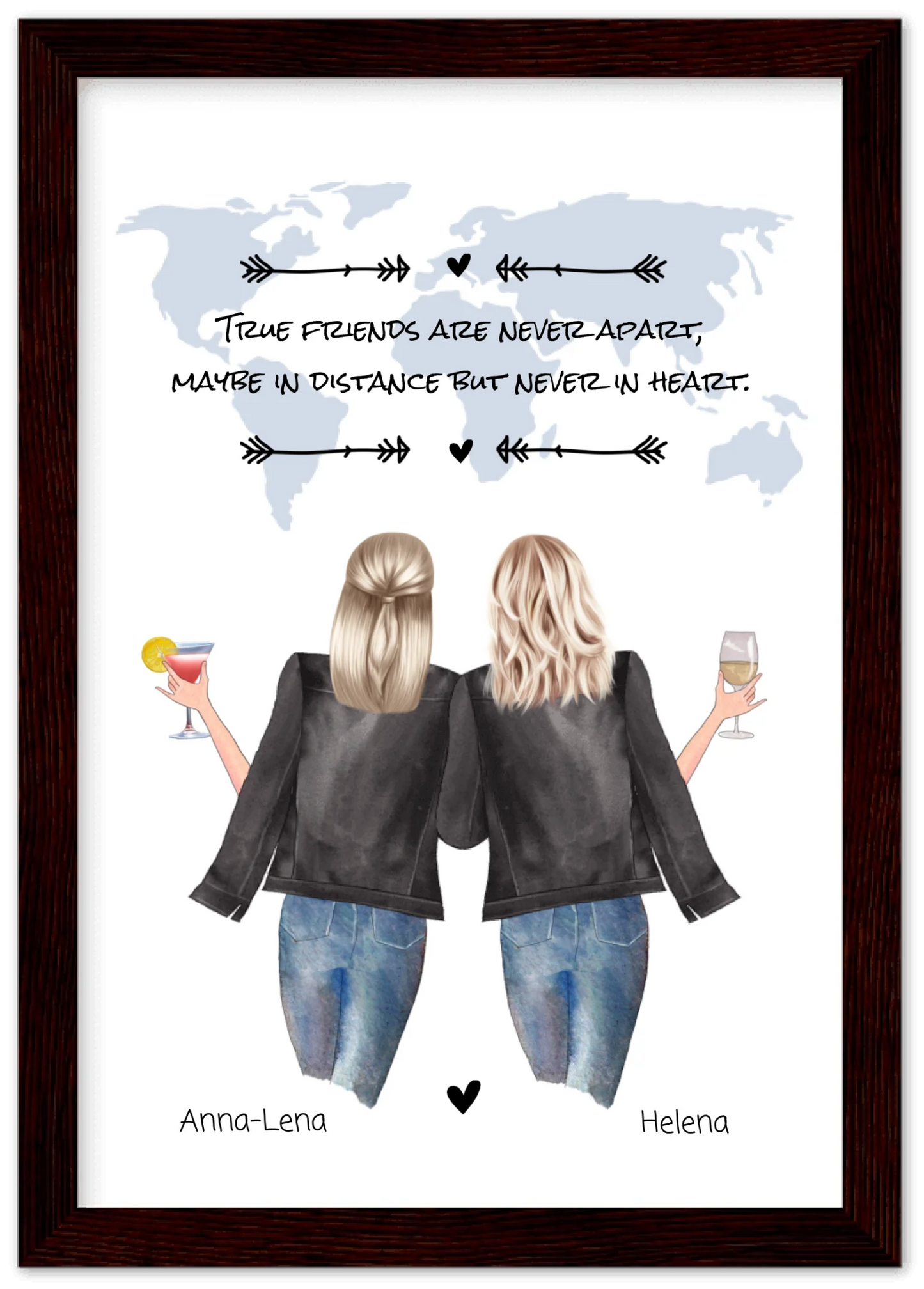 2 Beste Freundinnen personalisiertes Poster Geschenk True Friends are never apart ... Geburtstagsgeschenk