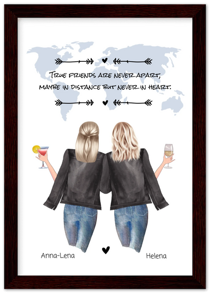 2 Beste Freundinnen personalisiertes Poster Geschenk True Friends are never apart ... Geburtstagsgeschenk