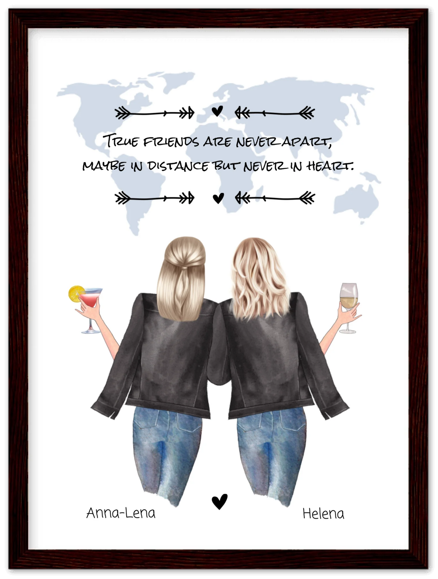2 Beste Freundinnen personalisiertes Poster Geschenk True Friends are never apart ... Geburtstagsgeschenk