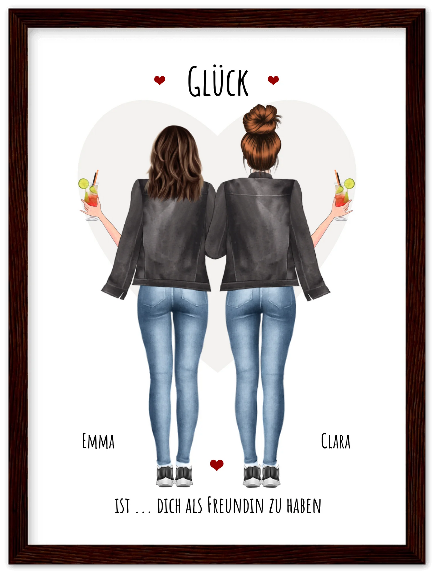 Glück dich als Freundin zu haben - 2 Beste Freundinnen Bild gerahmt -  Personalisiertes Geschenk für Schwester Geburtstagsgeschenk - Weihnachtsgeschenk